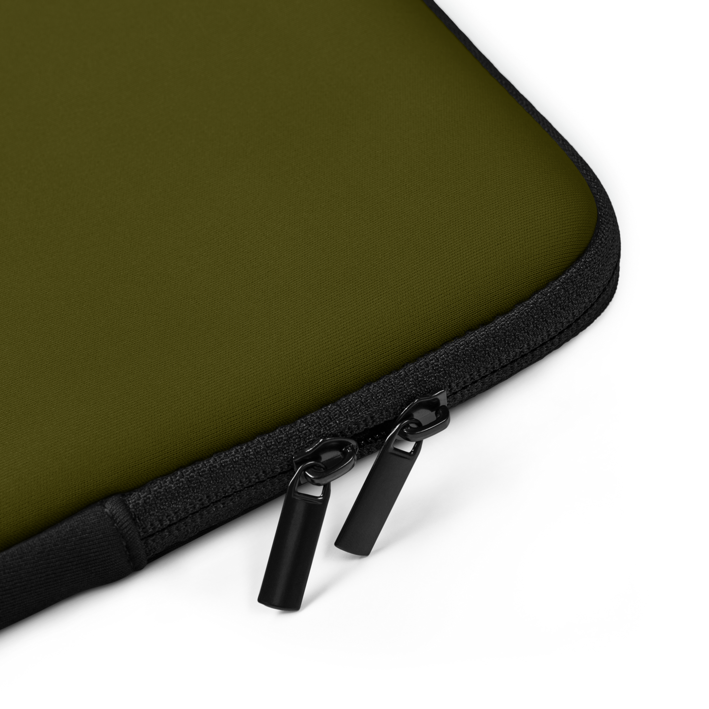 Green zippered laptop case on a white background