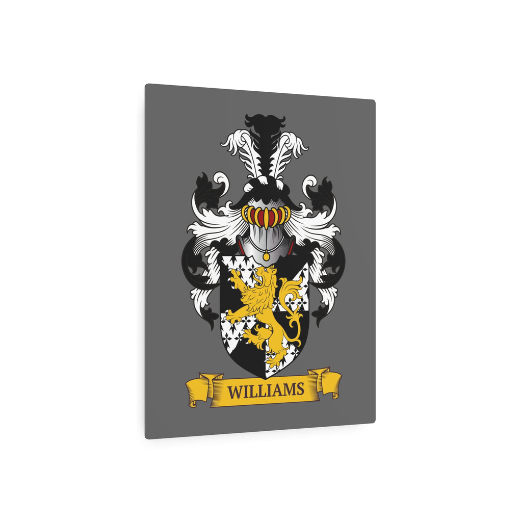 Gray metal print of a Family crest in a white background