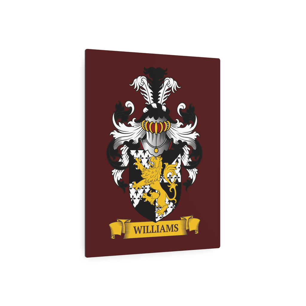 Burgundy color family crest metal print on a white background
