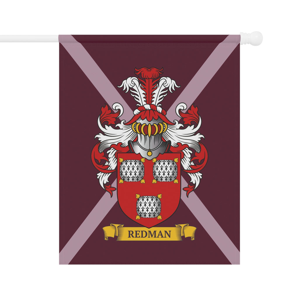 Personalized Family crest flag with last name on a maroon background