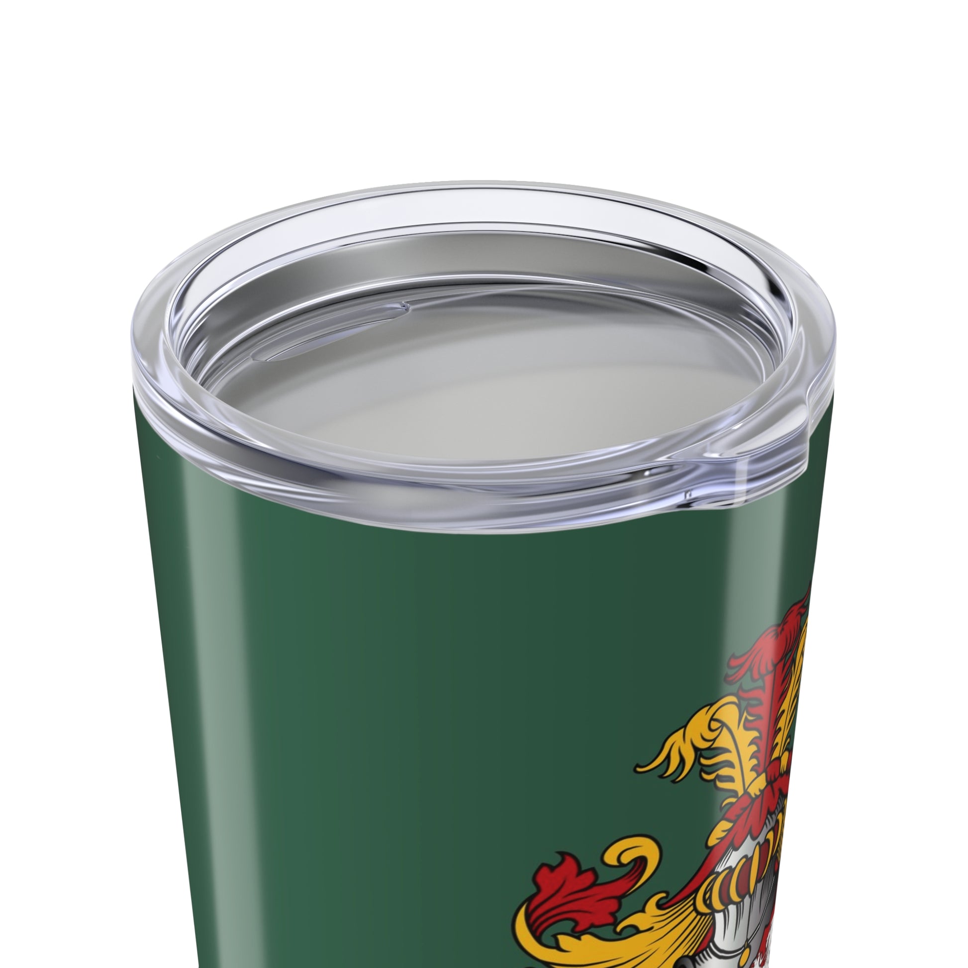 Green stainless steel tumbler with a transparent lid