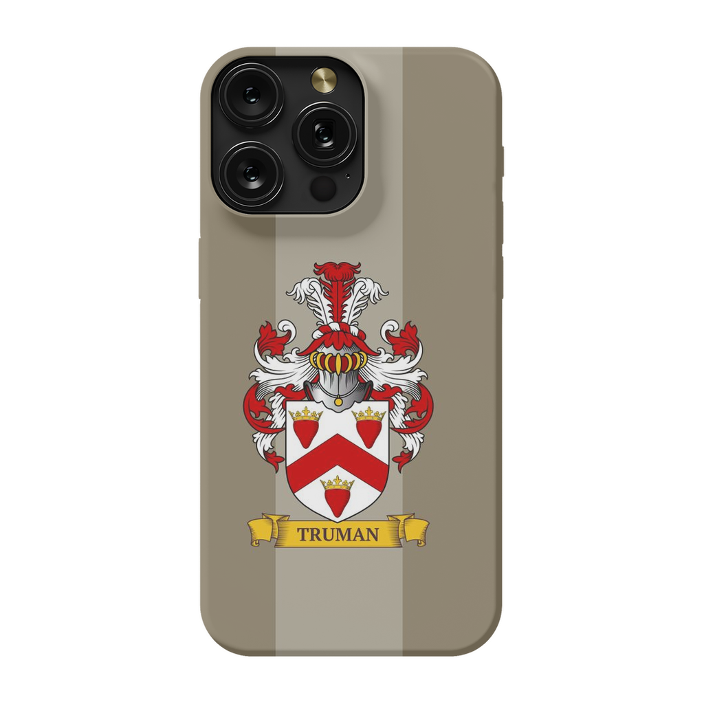 beige phone case personalized with a family crest