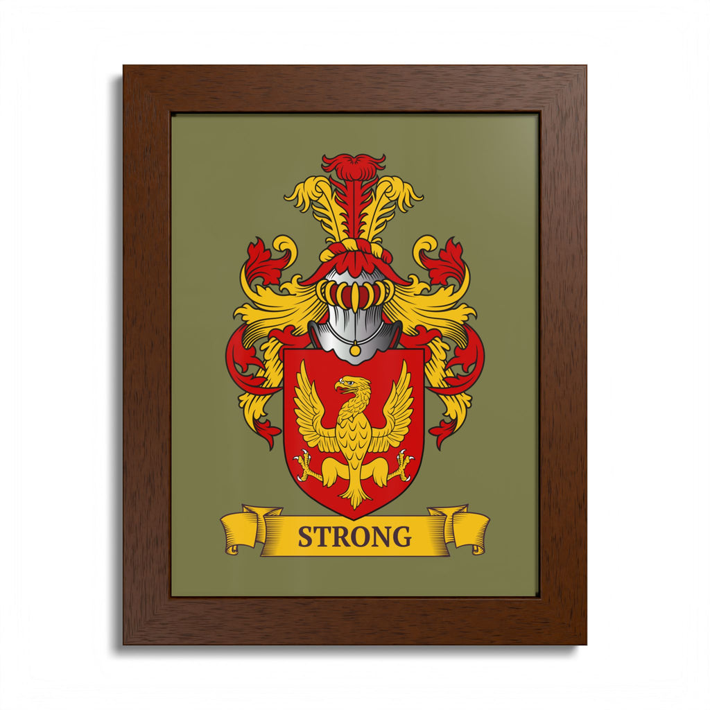 Personalized framed family crest print  on a green background