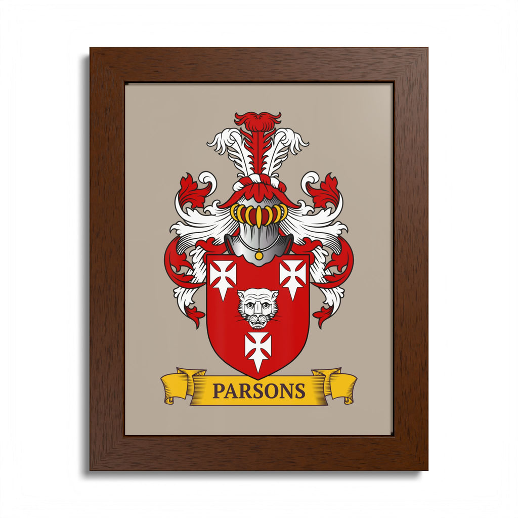 Personalized framed family crest print  on a beige background