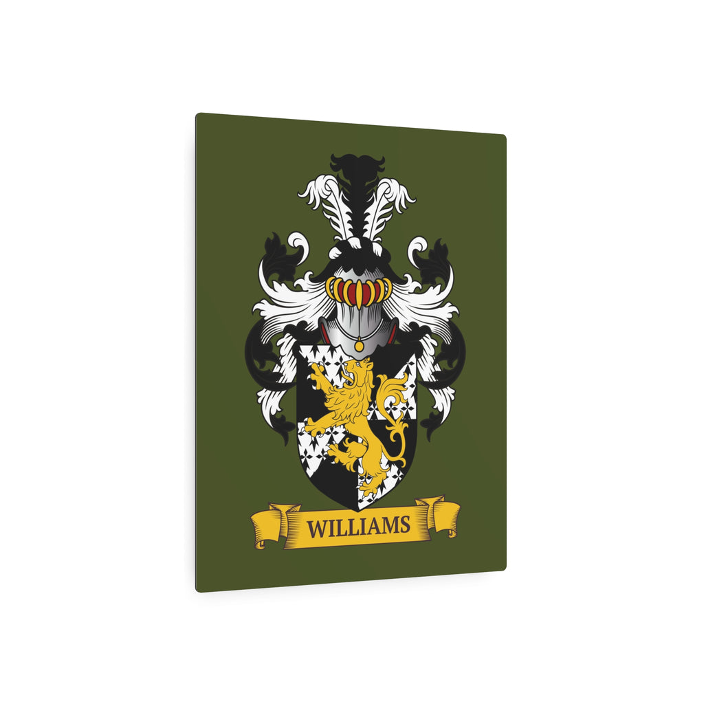 Green Metal print of a Family crest with lion emblem, in a white background