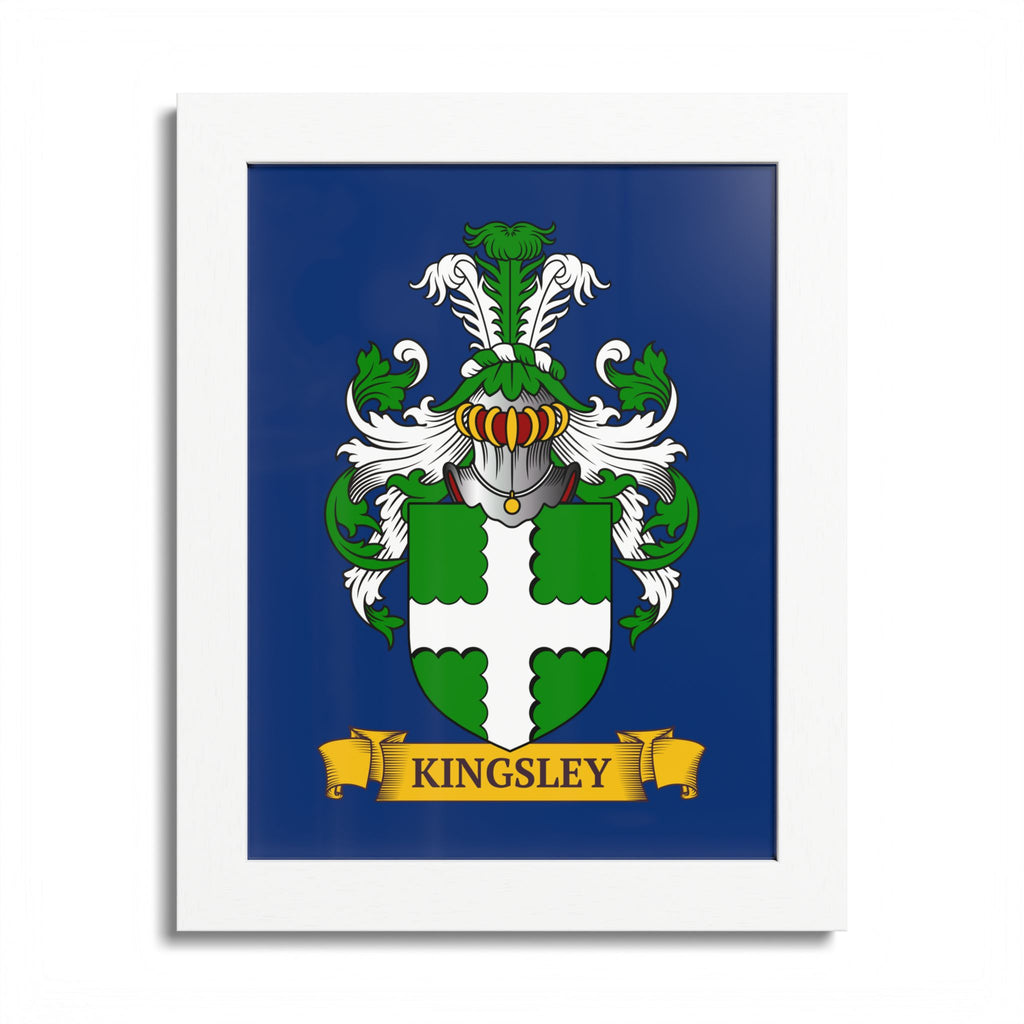 Personalized framed family crest print  on a blue background