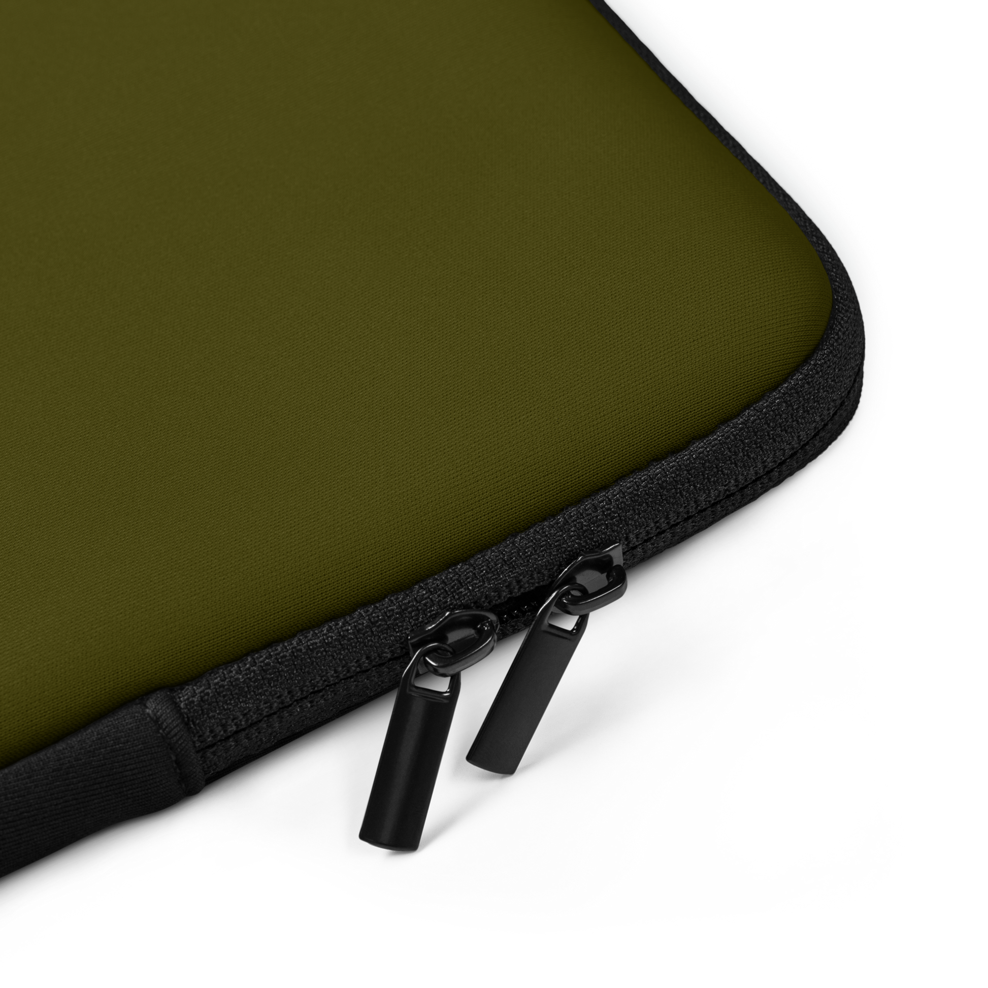 Green zippered laptop case on a white background